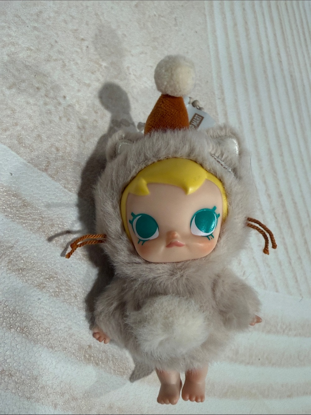 Cute Plush Small Molly Doll in Cream with Teal Eyes.